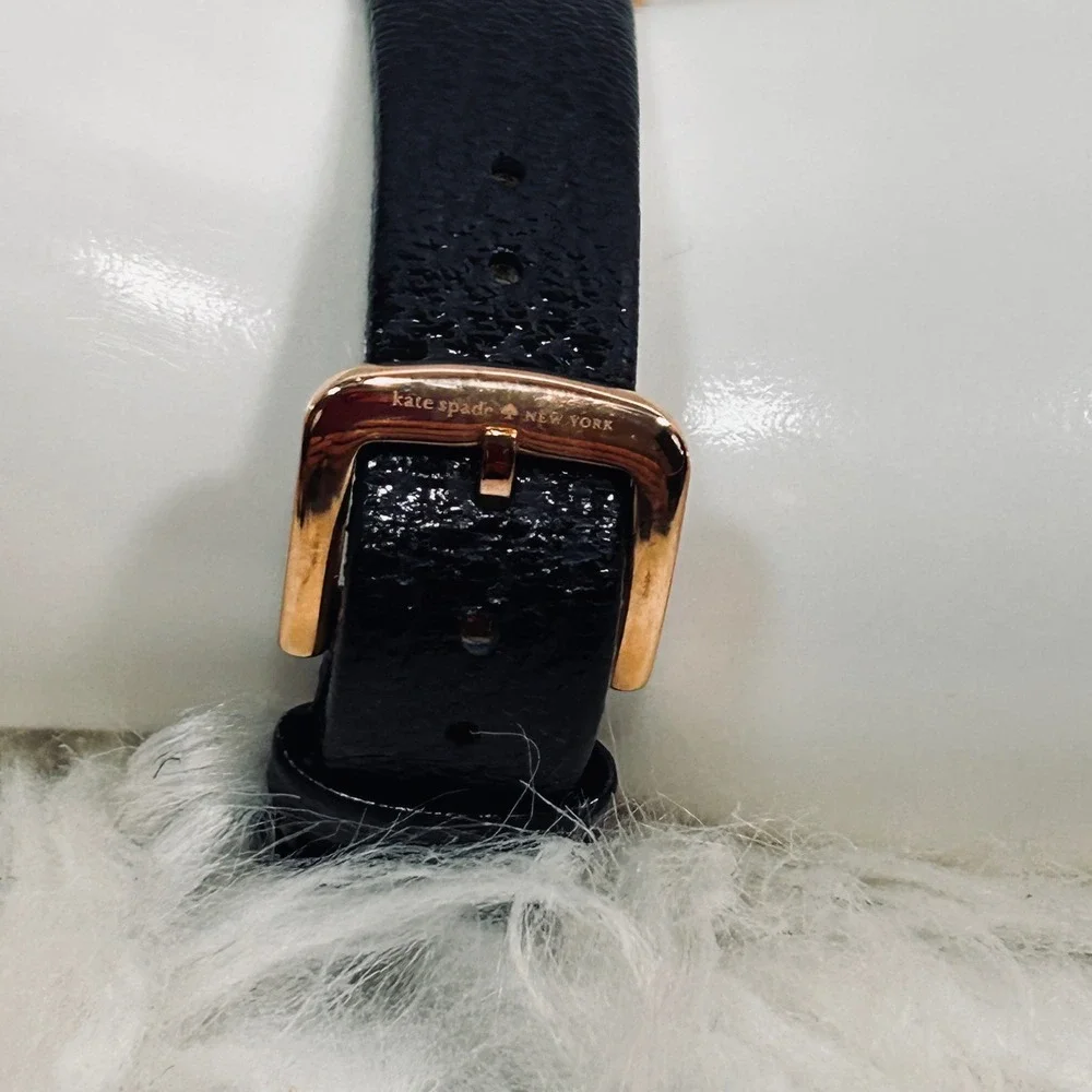 Kate Spade Morningside Rose Gold Black‎ Scallop Dial Leather Watch no battery